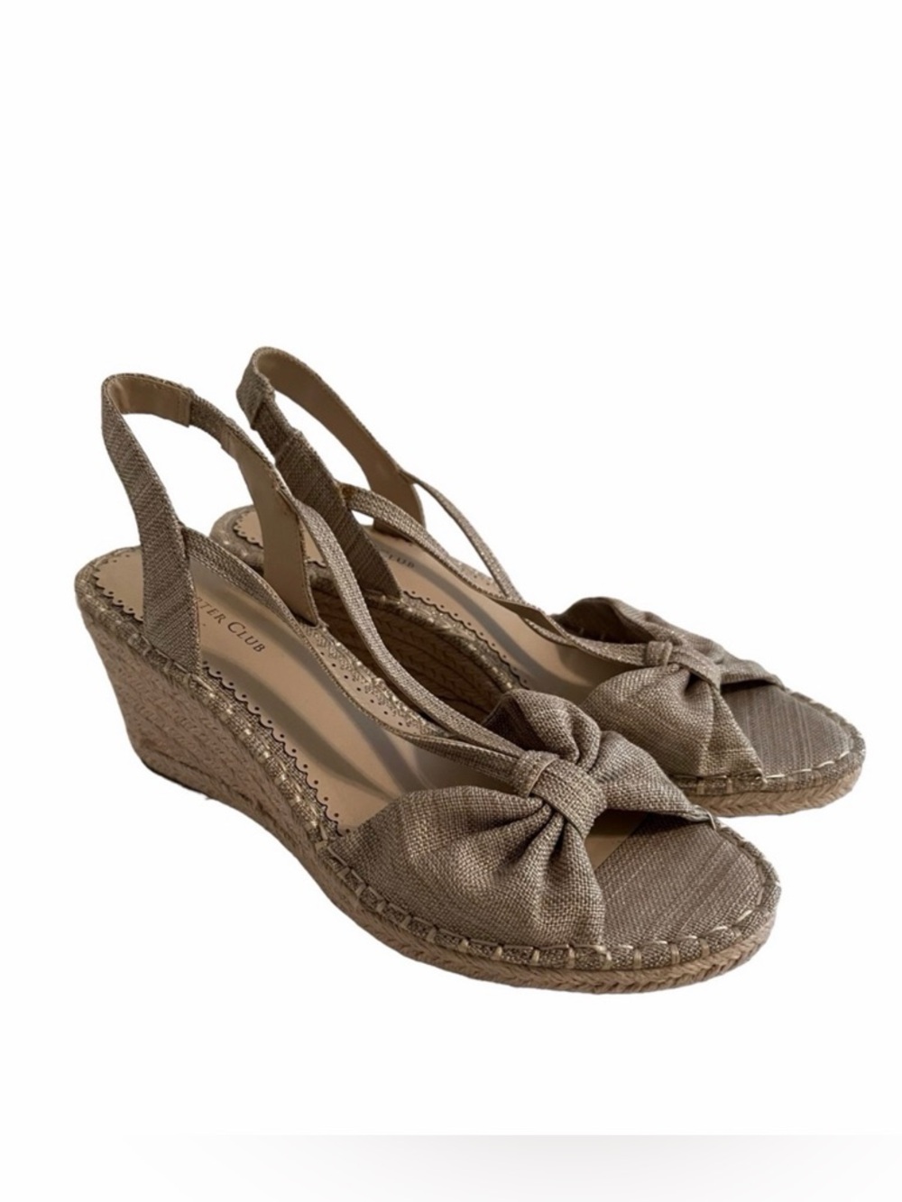 Charter Club Cream with Gold Threads "Kika" Open Toe Espadrille Wedge 9.5 NEW